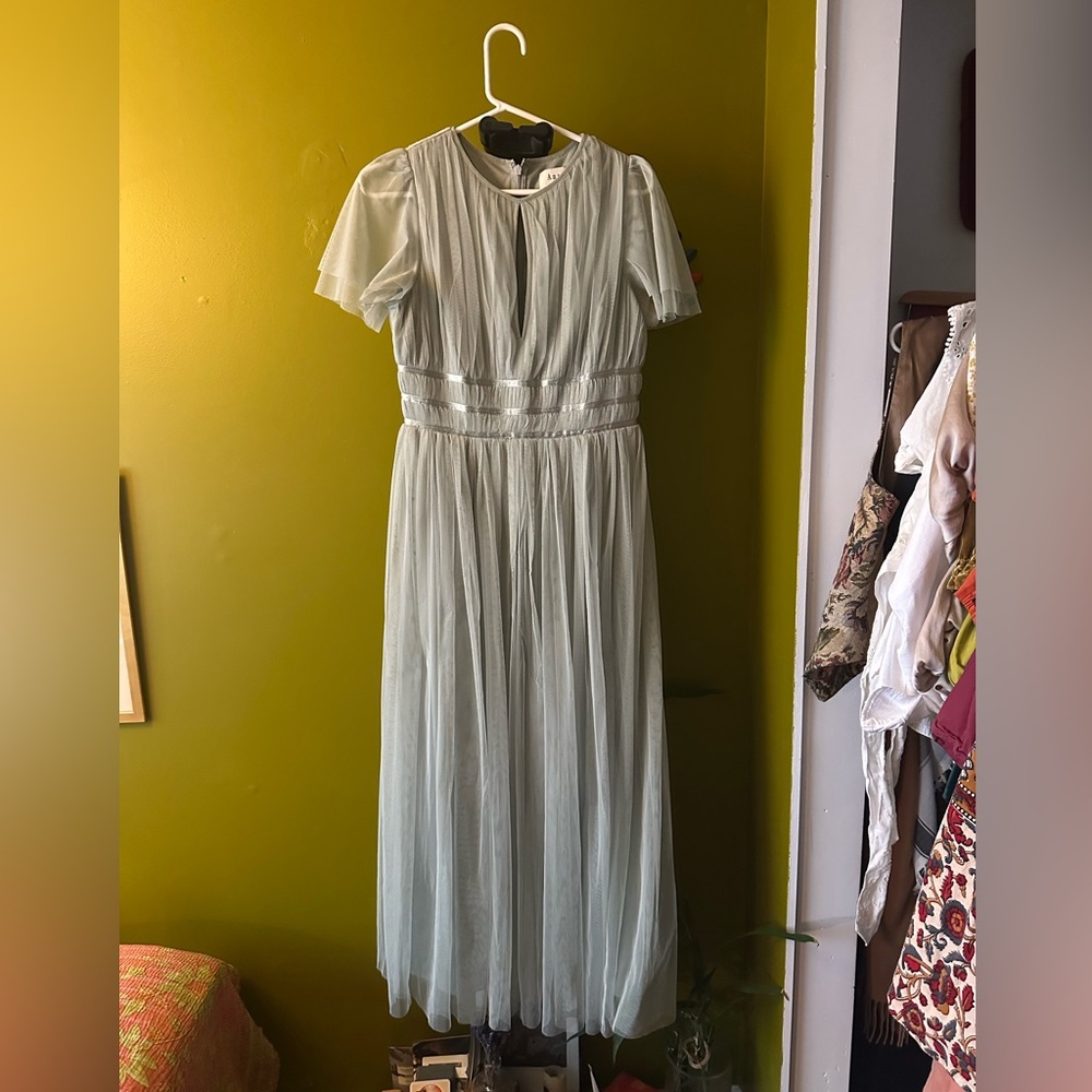 Light Sage Green Chiffon Midi Dress